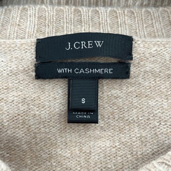 J Crew Beige Wool/Cashmere Blend V-Neck Sweater Genuine Leather Patches Sz Small - Picture 9 of 9